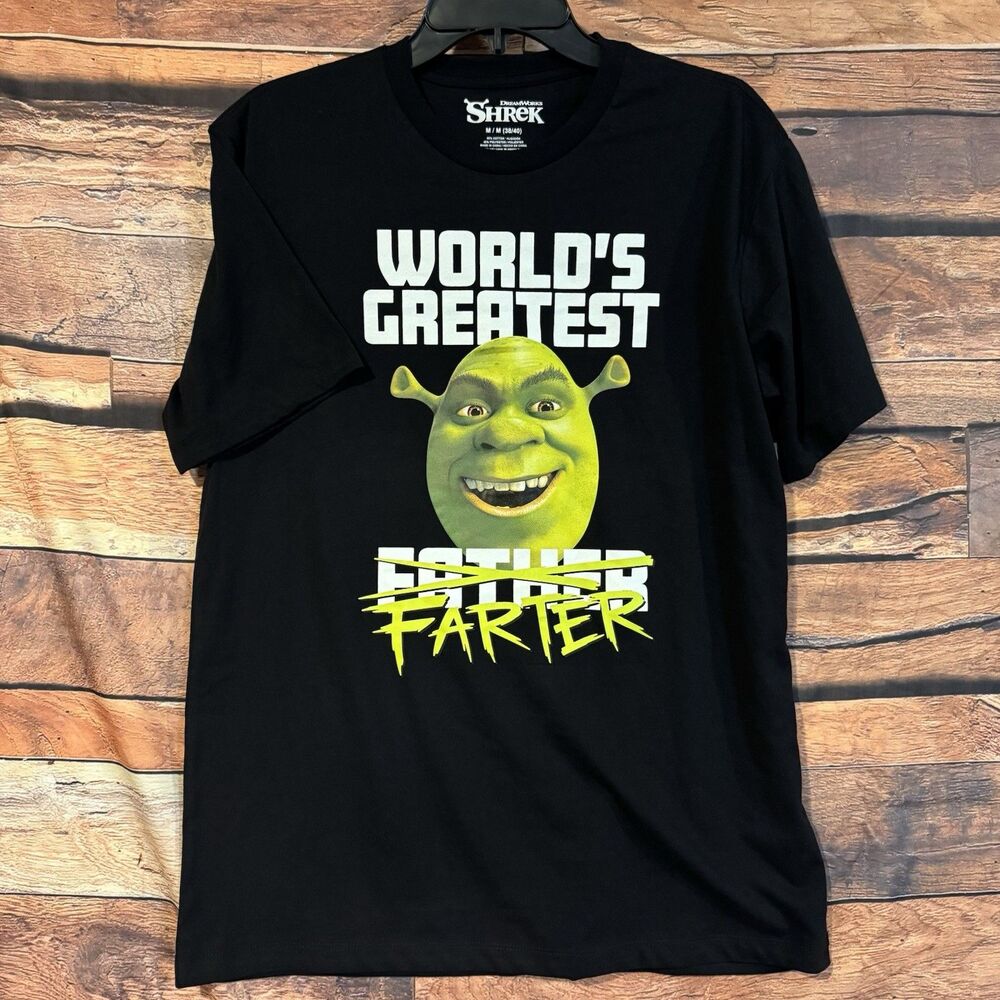 New Shrek Worlds Greatest Farter T Shirt Mens M Black Graphic Tee Fathers Day